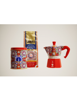 Cafetera Moka Bialetti diseño D&G y bote de Café